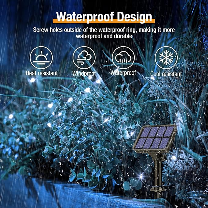 2-Pack Solar String Lights Outdoor, 160LED 66FT Solar Fairy Lights Waterproof 8 Modes Copper Wire Solar Powered Twinkle Lights for Outside Garden Patio Tree Christmas Wedding Party Decor (Cool White)