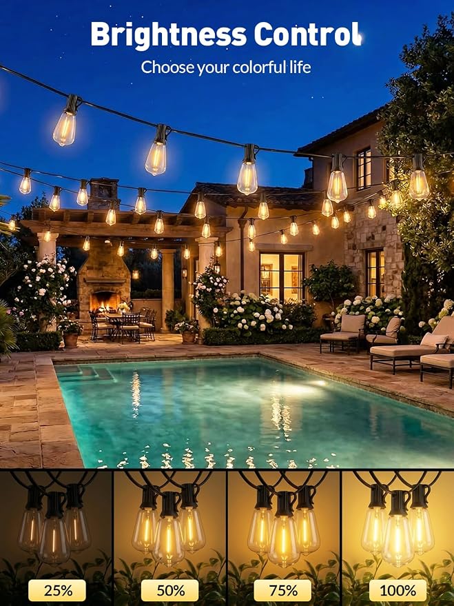 65ft Solar String Lights Outdoor - Waterproof Solor Powered Patio Light | Hanging Outside Backyard Camping Yard Gazebo Garden Pergola Bistro Balcony Cafe Party Fence Lighting LED Edison Bulb & Remote