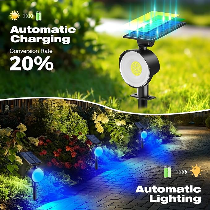 nipify Solar Spot Lights Outdoor Waterproof, Landscape Spotlights | Blue, 2 Pack/53 LED/3 Modes, Adjustable Solar Panels, Auto On/Off, Uplights Lighting for Outside Tree Yard Flag Garden