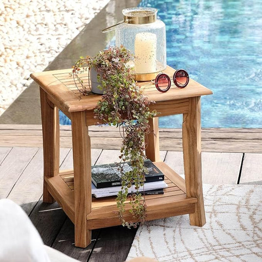 Cambridge Casual Solid Teak Wood Costa Square Side Table with Shelf