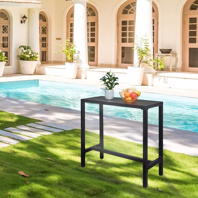 JHshop Black Outdoor Bar Table Patio High Pub Table 40”L Counter Height Table with Adjustment Knob Console Table for Poolside/Garden/Balcony/Hallway/Bistro 100 x 40 x 95cm