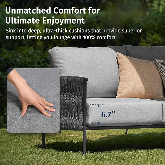 East Oak 5-Piece Patio Furniture Set | Life Chatter 5-Seat Outdoor Sectional Sofa Conversation Set, Deep Seating Couch with 2 Coffee Tables & Thick Cushions for Balcony & Backyard, Porch | Misty Grey