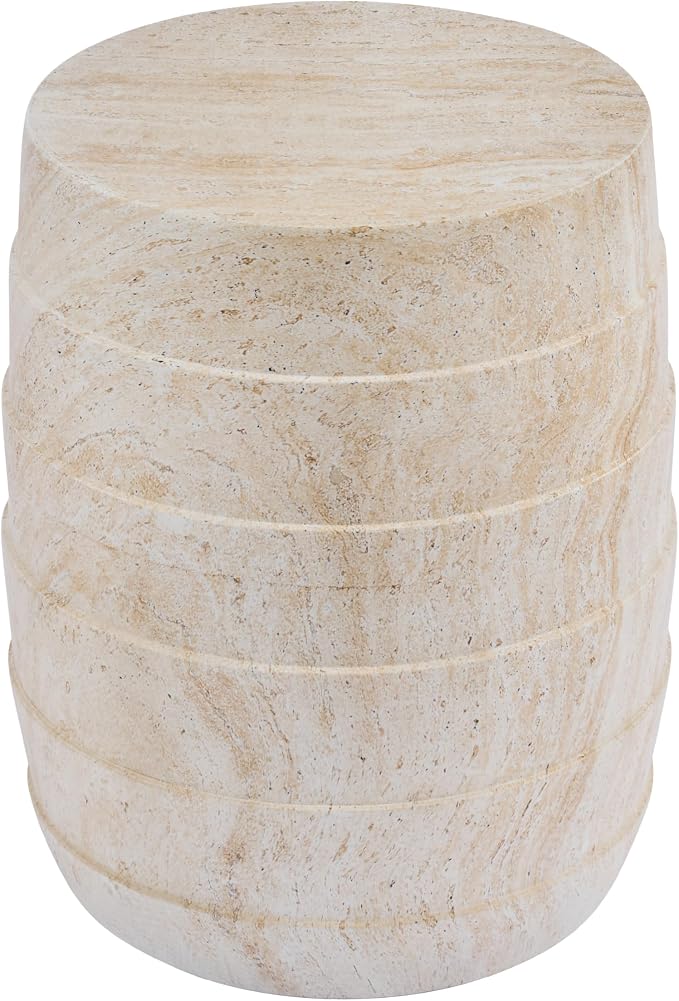 Christopher Knight Home Yayce 18.31" H Indoor Outdoor Accent Side Table, Patio Decorative End Table, Cylindrical Lightweight Concrete Garden Stool for Patio Balcony & Garden Decor, Light Beige
