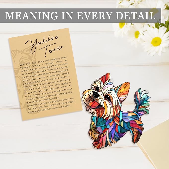 Yorkshire Gifts for Women, Colorful Yorkshire Ornament for Window Hanging | 4.4"x4.6" Acrylic Suncatcher Ornament Faux Stained Glass, Dog Lovers Gifts for Women, Dogs Christmas Ornaments for Tree