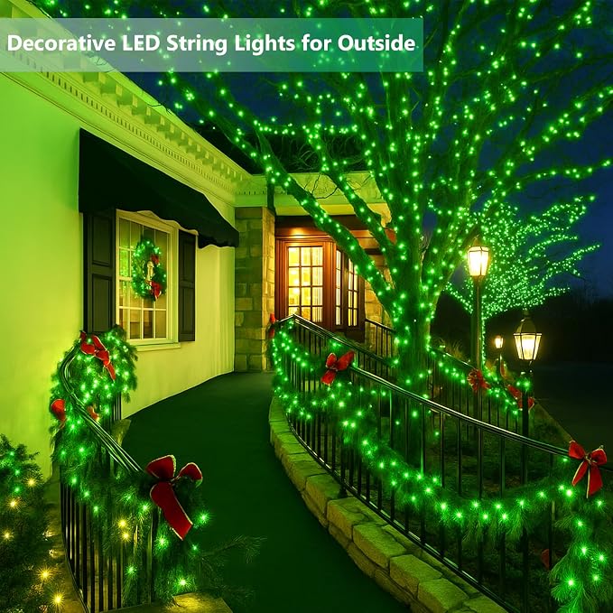 Solar Fairy Lights, 2 Pack Total 400LED 144FT Waterproof String Lights | Green, Copper Wire, 8 Lighting Modes Solar Twinkle Lights for Tree Garden Patio Party Outdoor Christmas Decorations