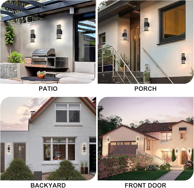 Dusk to Dawn Led Outdoor Lighting, Front Porch Exterior Light Fixture, Anti-Rust Matte Black Up and Down Outdoor Lights for House Garage Front Door