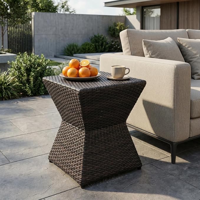 Wicker Rattan Side Table, Outdoor Square Rattan Coffee End Table for Patio Porch Lawn