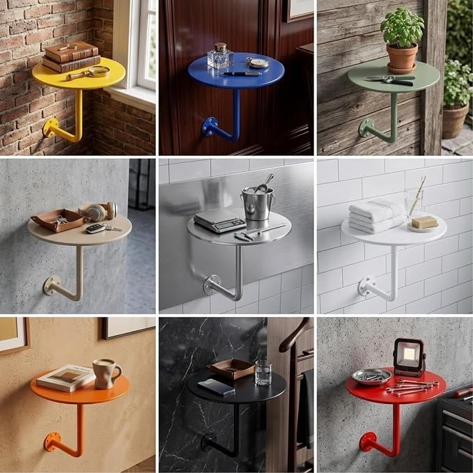 Wall Mounted Round Bar Table, Heavy Duty Iron Floating Desk, Space Saving Dining Table for Small Spaces, Waterproof Indoor/Outdoor Coffee Table