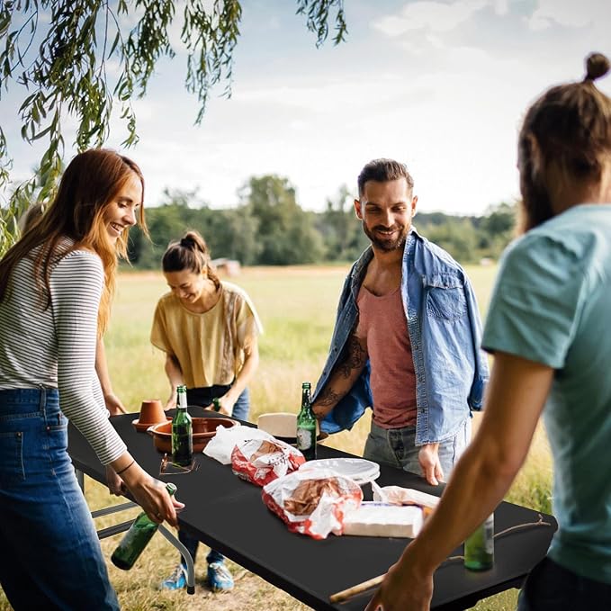 Magshion 6ft Plastic Folding Table with Handle for Indoor Outdoor, 6 Foot Utility Commercial Craft Foldable Table for Party Events, Black