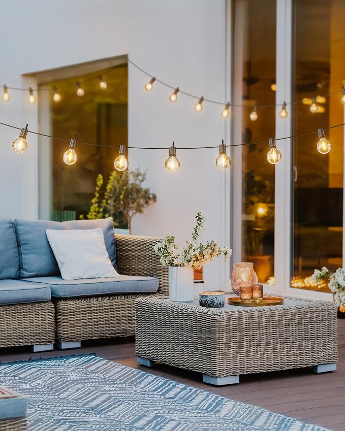 Brightown Outdoor String Lights, 29FT G40 LED IP65 Waterproof Patio Lights | 12 Shatterproof Edison Bulbs, Plug-In, Dimmable, Connectable, Hanging Light for Backyard Porch Party Decor, Warm White