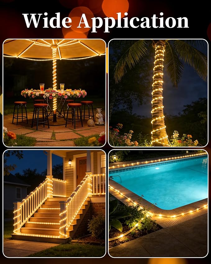 MERRIMAX M Solar Rope Lights Outdoor, 2 Packs 144FT 400LED, Warm White | 8 Lighting Modes, Waterproof, Solar Powered Fairy Lights, For Party Garden Yard Home Holiday Tree Decoration
