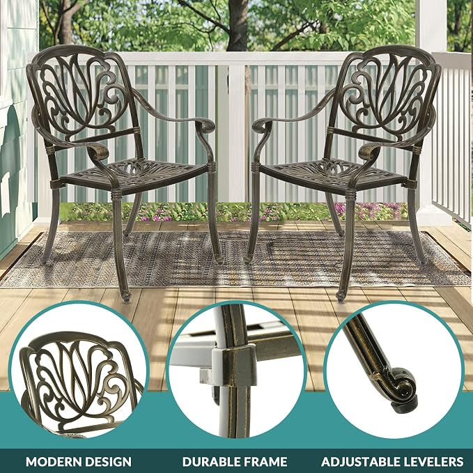 MEETWARM 9-Piece Outdoor Furniture Dining Set for 8, All Weather Cast Aluminum Patio Dining Set- Large 64" Square Table and 8 Chairs, Patio Table and Chairs Set for Garden, Umbrella Hole, Dark Bronze