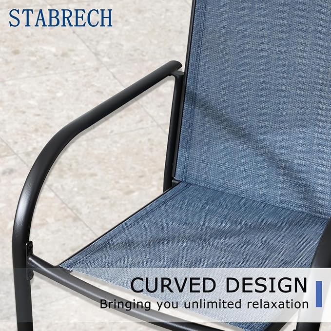 9 Pieces Patio Dining Set for 8, Blue Patio Stackable Chairs and Black Round Table Set of 8, Outdoor Furniture Set with Sling Support for Outside, Garden