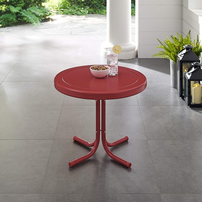 Pemberly Row Modern Steel Metal Patio End Table, 22 in Wide, Coral Red Powder-Coated Finish, Sturdy UV-Resistant Outdoor Side Table for Patio or Backyard Use