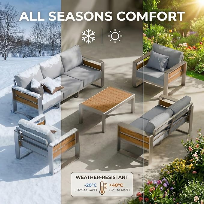 ZANDOR Aluminum Outdoor Patio Furniture-1 Pcs Loveseat,Sliver | Rustproof,High weight capacity,Water-repellent,Washable Cover,All-Weather Resistant,Easy clean,for Poolside Backyard Deck
