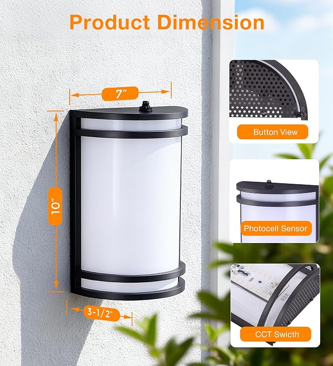 CLOUDY BAY Dusk to Dawn LED Outdoor Wall Sconce,3000K /4000K /5000K Adjustable,15W Porch Light,Oil Rubbed Bronze,2 Pack