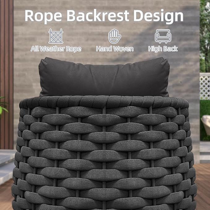 TWT Patio Furniture Sofa Set 4 Pieces Aluminum Outdoor Furniture w/27.8in Coffee Table,Patio Conversation Set with Hand Woven Textilene Rope for Backyard Garden Poolside,Dark Gray