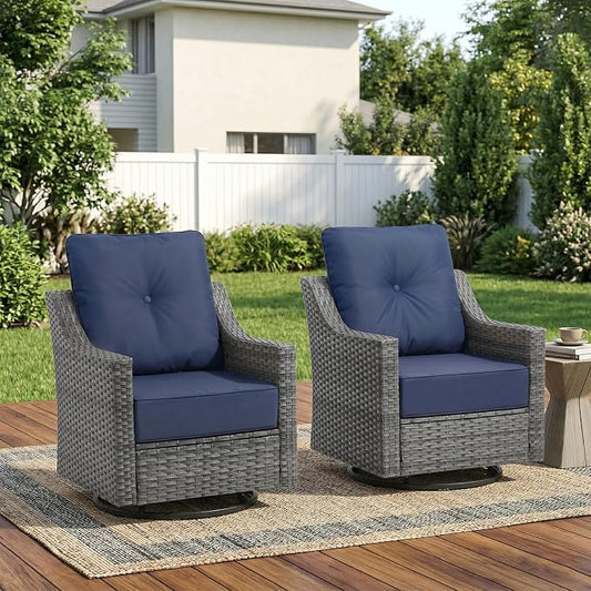 Patio Furniture Set,360°Swivel Glider Patio Chairs Set of 2,Comfortable Seating with 6 Inch Thick Cushions and Smooth Rocking Motion,All-Weather Wicker Patio Set for Porch Deck Balcony Garden