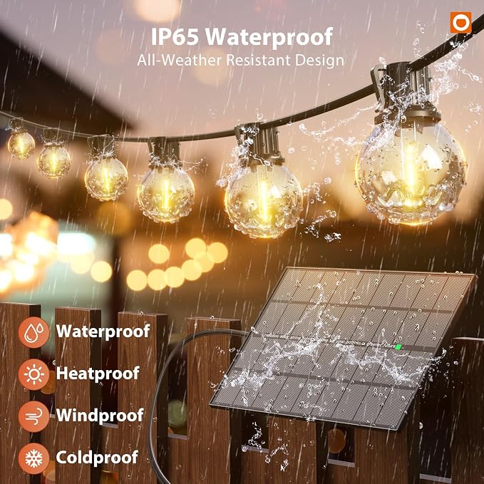 addlon 198FT Solar String Lights Outdoor, with 104 Waterproof LED Bulbs | Dimmable, Remote, 3 Modes, Shatterproof, Spaced 2FT, Easy Install, Ideal for Large Backyard, Garden, Wedding, Party, Camping
