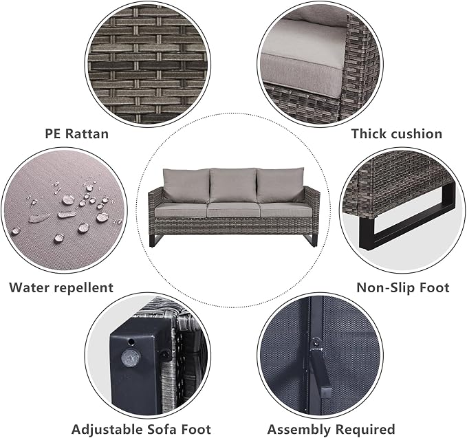 Belord 6 Piece Outdoor Furniture Patio Wicker Sofa Set, Oversize Outdoor Swivel Rocker Chairs with Rattan Ottomans, Conversation Sets Patio Furniture Come with Removable Washable Cushion Grey