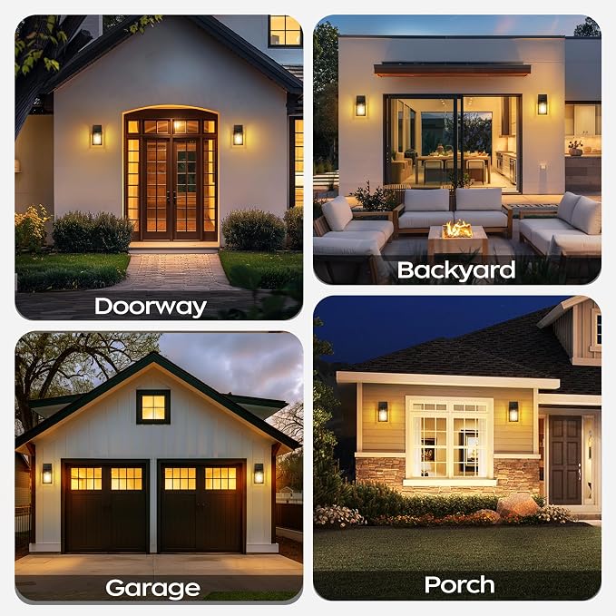 WIHTU Exterior Lighting Fixture, Outdoor Front Porch Light Wall Mount 1Pack | 10.65inch, Anti-Rust Metal Frame, Tempered Glass, E26 Base, Waterproof, Easy Install, Wall Sconce for Patio, Garage, Entryway
