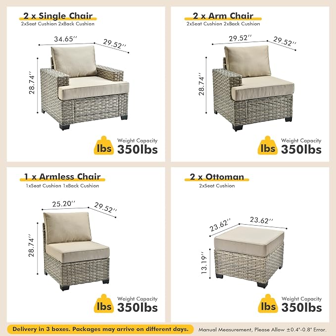 7 Pcs Outdoor Sectional Patio Furniture Set with Ottomans - All Weather Wicker Modular L Shaped Outside Sectional Couch,Patio Seating Outdoor Conversation Sets for Deck Yard Garden,Beige