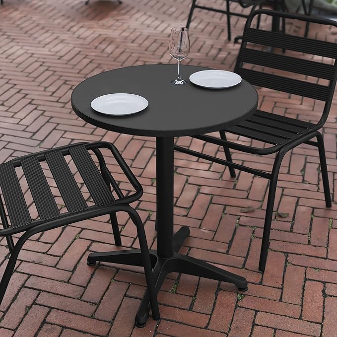 Flash Furniture Mellie 23.5'' Round Metal Indoor-Outdoor Table with Base, Black