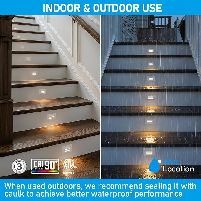 LEONLITE 12-Pack 5CCT 120V LED Step Lights, Louvered, White | Horizontal, 10%-100% Dimmable, CRI90, ETL, Indoor Outdoor Stair Lights, Wet Location, 2700K/3000K/3500K/4000K/5000K, Aluminum