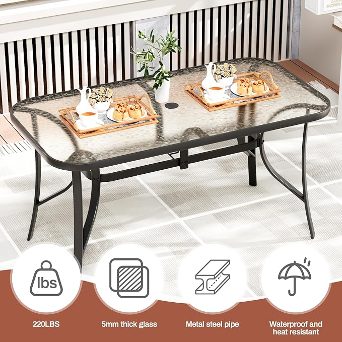 TLSUNNY 7 Pieces Patio Dining Set, Outdoor Table and Chairs W/1.69″ Umbrella Hole, 30"X 55" Table and Stackable Textilene Chair, All Weather Patio Furniture Set (Umbrella not Included) (Grey)