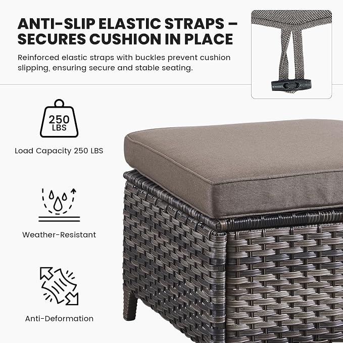 Belord Patio Wicker Sofa Set 6 Pieces Patio Furniture Set Outdoor Couch, 2 Patio Wicker Chairs with 1 Sofa, Coffee Table and Ottomans, Patio Conversation Set for Porch Garden Deck Balcony Poolside