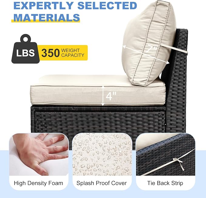 9 Pieces Outdoor Patio Furniture Set, Wicker Conversation Sets with Tea Table, Rattan Patio Sofa with Thick Cushions for Garden, Backyard Porch, Poolside,Beige