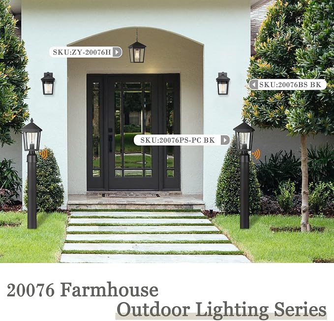 zeyu 2 Pack Dusk to Dawn Outdoor Post Lights, Industrial Pole Light for House Courtyard, Die-Cast Aluminum with Clear Glass, Black Finish, 20076PS-PC-2PK BK