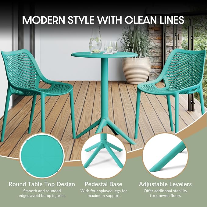 WestinTrends Playa 23.5" Outdoor Polypropylene Resin Round Patio Bistro Dining Table for 2, Turquoise