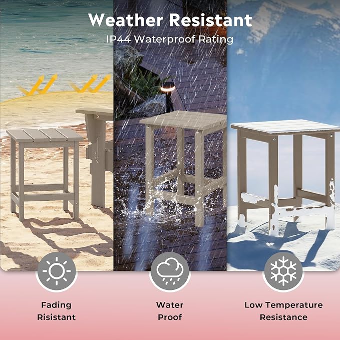 Costaelm Square Outdoor Side Tables, Adirondack Patio Tables for Outside, HDPE Patio End Table Weather Resistant, Balcony Table for Pool, Seaside, Backyard, Porch, Indoor Companion, Weathered Wood