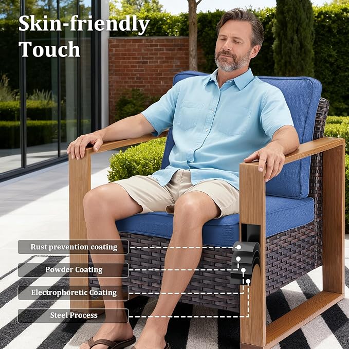7-Piece Outdoor Patio Furniture Set with Swivel Chairs & Rattan Chairs, All-Weather Wicker Sofa Set for Garden, Yard, Porch and Poolside Seating Blue