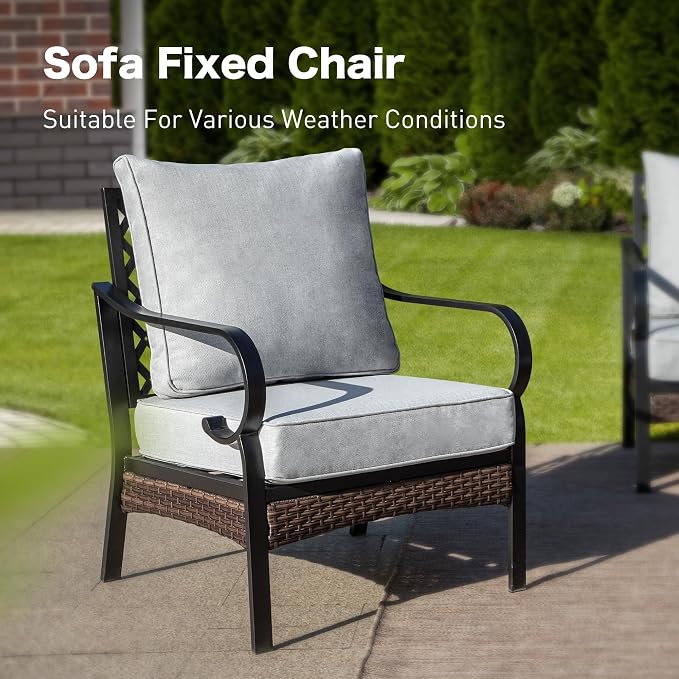 SUNSHINE VALLEY 6 Piece Metal Outdoor Patio Furniture Sets, Patio Conversation Sets 1 3-Seater Sofa, 4 Single Sofa with 5.75" Thick Cushion & Coffee Table, Black Frame Backyard Furniture, Light Gray