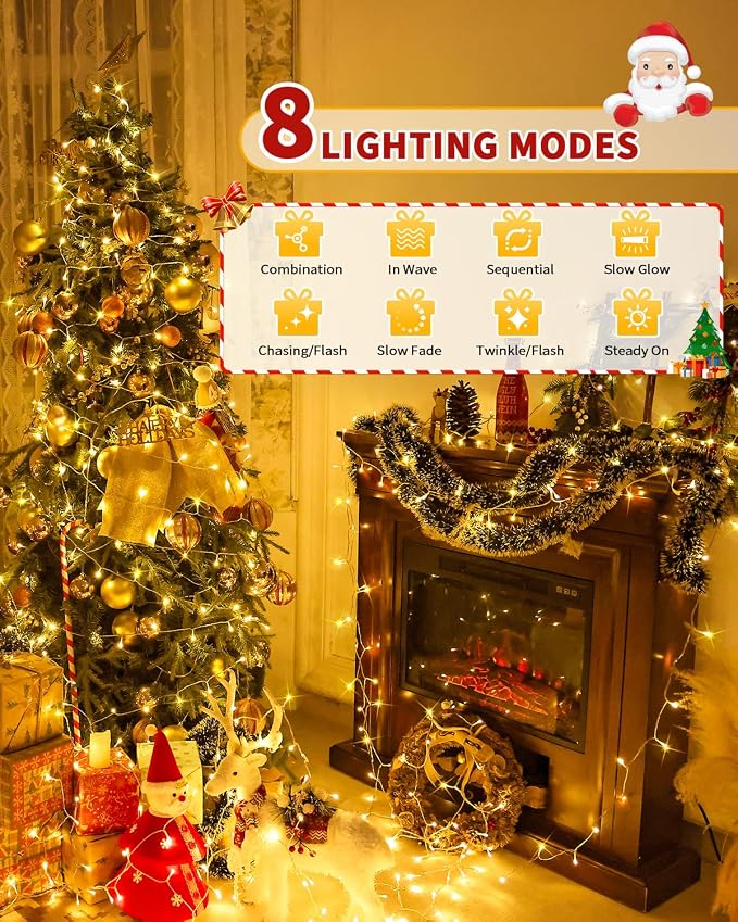 Christmas Lights String Outdoor Indoor, Xmas Tree Decorations Lights, Plug in Twinkle Fairy Light with Remote Timer Dimmable for Room Yard Holiday Party Wedding Decor (Warm White, 403FT 1200 LED)