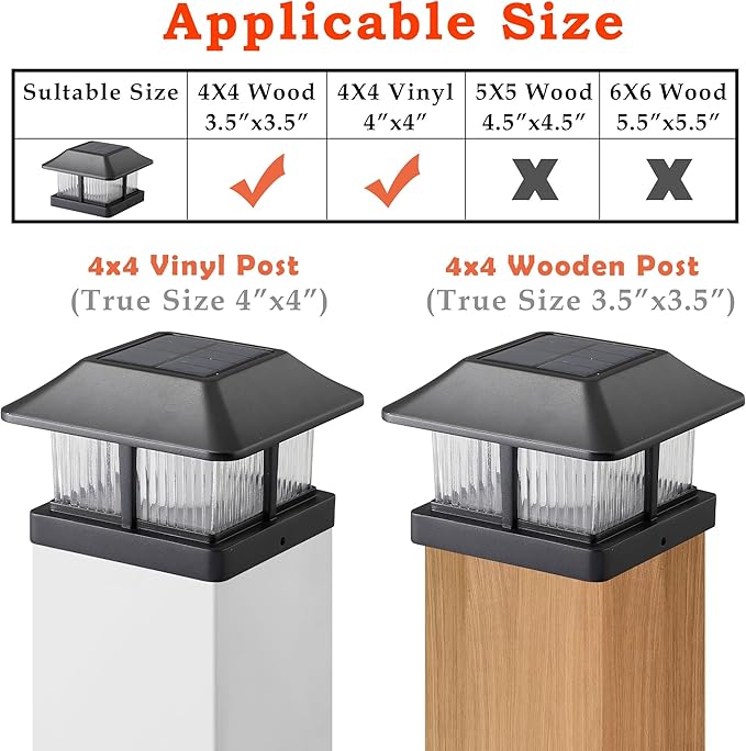 Dynaming Solar Flame Post Cap Lights Outdoor, Solar Powered Fence Post Light, Flickering Flame LED Lantern Lamps Waterproof for Garden Deck Patio, Fit 4x4 Wooden/Vinyl Posts, 6 Pack