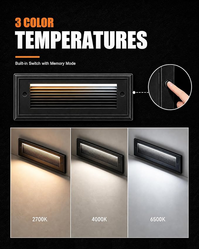 8 Pack 9 Inch Low Voltage Step Lights Outdoor, 5W LED Deck Stair Lights | 500LM 8-12V AC/DC, 3CCT IP65 Aluminum Faceplate, Large Light Panel, Outdoor Stair Lights for Deck Stairs Rail Wall