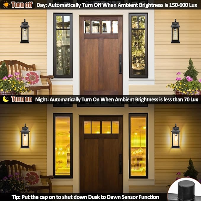 oravilila Dusk to Dawn Large Outdoor Wall Light 17 Inch | 1 Pack ETL Listed, Photocell Sensor Exterior Light Fixture Front Porch, Matte Black Outside Wall Sconce Lantern