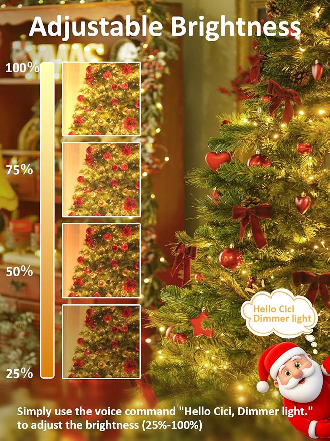 200 LED Christmas Tree Lights with Voice/Button Controlled Outdoor Indoor | 66FT Warm White Christmas String Lights, Clear Wire, 12 Modes, Dimmable, Waterproof Twinkle Fairy Lights for Party Garden