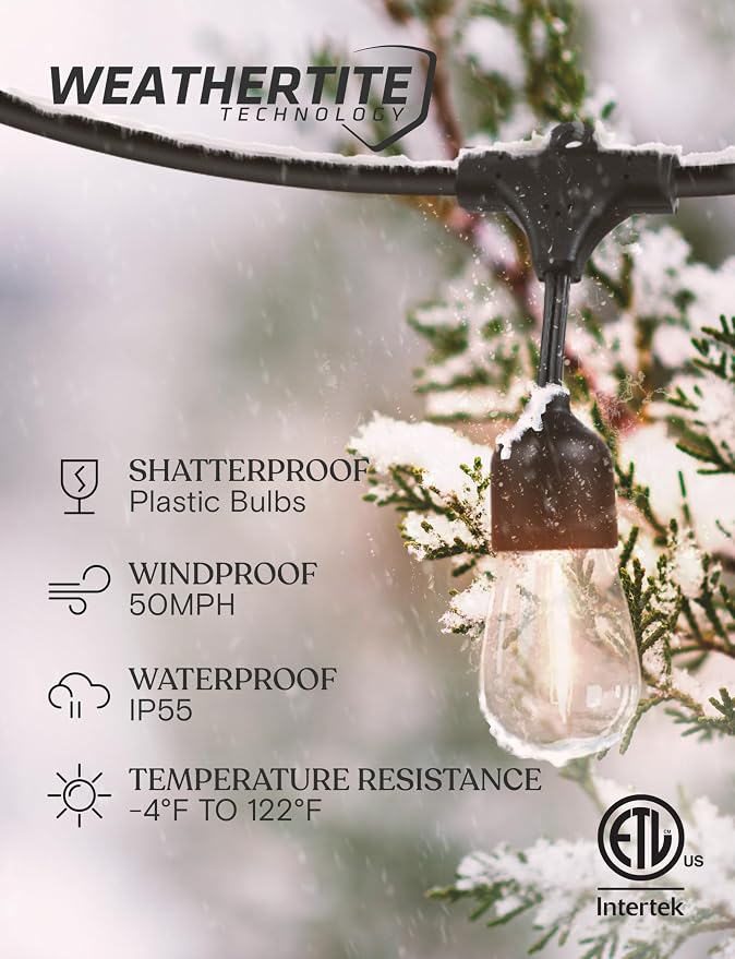 Brightech Ambience Pro Super Bright Solar - 27Ft Remote Control Outdoor String Lights, Shatterproof S14 Edison Bulbs, Commercial Grade LED, Waterproof Patio Lights for Deck, 4W Soft White, 12 Bulbs