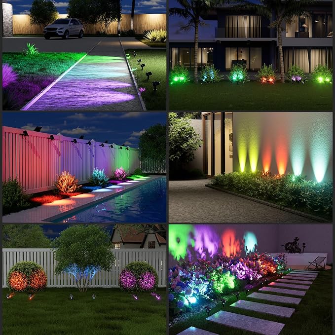T-SUN Solar Spotlights Outdoor, 2-in-1 Waterproof Color Changing Solar Landscape Spotlights, Dusk to Dawn Dual Head Solar Lights for Garden, Yard, Driveway, Pool Area(RGB)