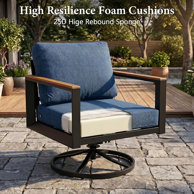Aluminum Patio Conversation Set with Swivel Rocking Chairs, 7 Pieces Oversized Outdoor Sectional Furniture with Thick Cushions for Porch, Balcony, Yard
