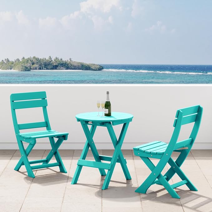 Costaelm Outdoor Bistro Table, Patio Round Portable Folding Bar Height Table Tall Balcony Pub Small High Top for Front Porch Deck, Backyard, Garden, Turquoise