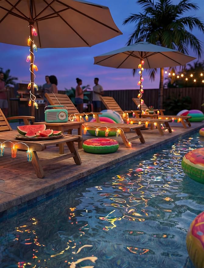 Abeja Summer Slipper String Lights, 8.5Ft Outdoor Hawaiian Tropical Decoration Lights with 10 Multicolor Slipper Lights, Ocean Themed Decorative Lights for Bedroom Camping Decks Party Lighting