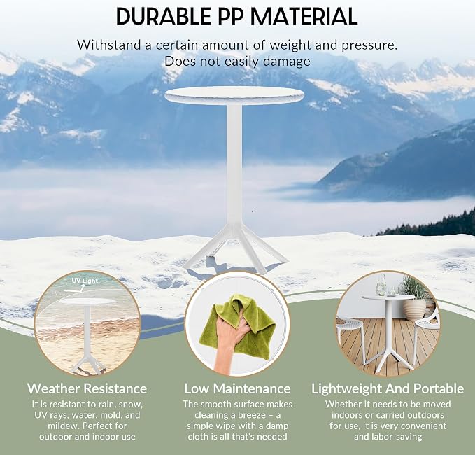 WestinTrends Playa 23.5" Outdoor Polypropylene Resin Round Patio Bistro Dining Table for 2, White