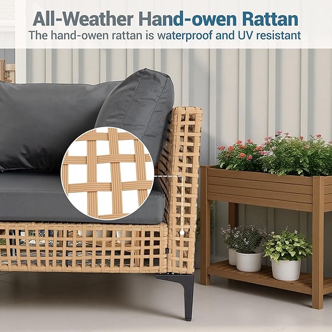 9-Piece Outdoor Wicker Patio Sectional Furniture Set, Grey | 8 Seat, All Weather Performance, PE Rattan, Coffee Table, Thick Cushions, for Backyard, Porch, Poolside, Deck