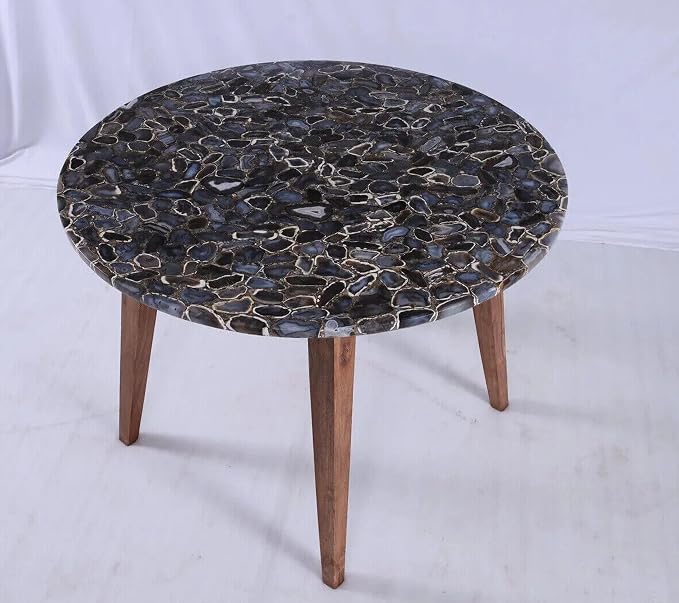 Agate Hallway Side Table I Black Agate Coffee Table Top I Agate Outdoor Side Table for Garden I Antique Look Agate Sofa Side Table I Wedding Party Side Table I 18 x 18 Inches Agate End Table