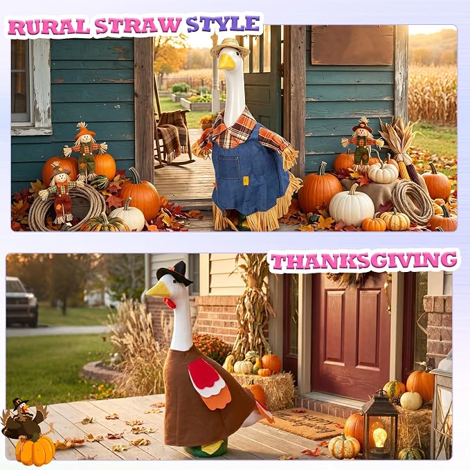 12 Pack Holiday Porch Goose Outfits forThanksgiving,Halloween,Christmas,Cowboy,4th of July,Valentine,St. Patrick's Day,Easter,Rainy Weather,All Seasons for Patio Yard Lawn Decor,Fits 23 Inch(No Goose)